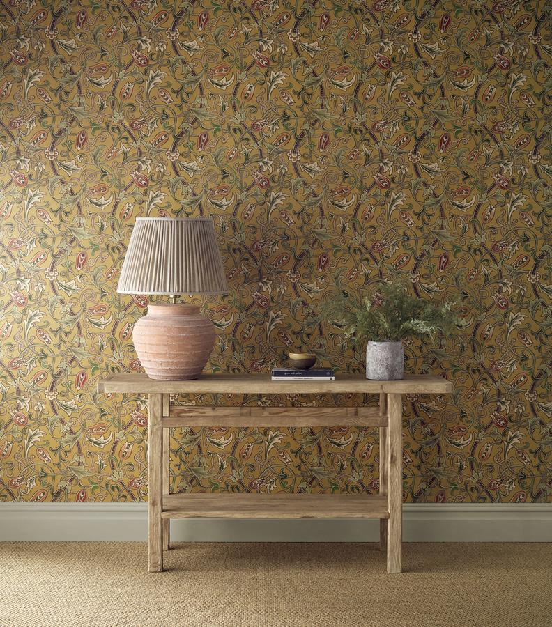 Morris & Co Tapete Scrolling Tulip in Gold und Gelb - Bild 1