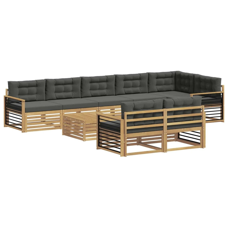 vidaXL Outdoor-Sofagarnitur 9-teilig aus Akazienholz und Polyester in Weiß und Anthrazit - Bild 2