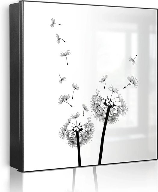 Banjado Schlüsselkasten aus Metall in Schwarz mit Motiv Pusteblume 2, Magnetische und beschreibbare Front, B/H: 30 x 30 cm - Bild 1