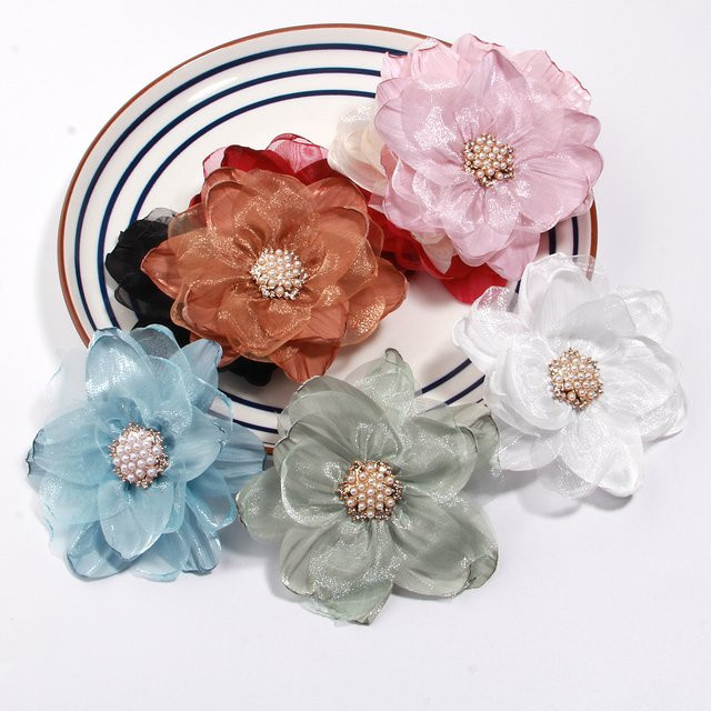 10 Stück Chiffon Organza Stoffrosen mit Strass-Mitte in Multicolour, Durchmesser: 9 cm, für Hochzeitskleider und DIY-Dekoration - Bild 1