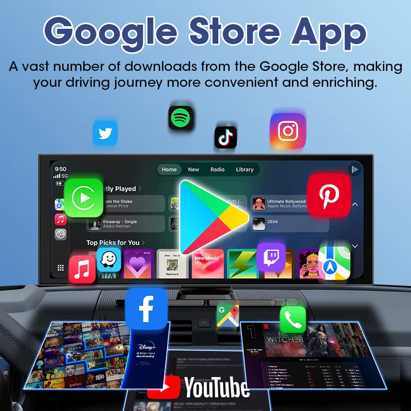 Develuck Android 13 Auto Multimedia Player mit 11,26 Zoll Display, 4G, 64G, Carplay, Android Auto, 5G WIFI, Airplay, Youtube und Netflix, Schwarz - Bild 3