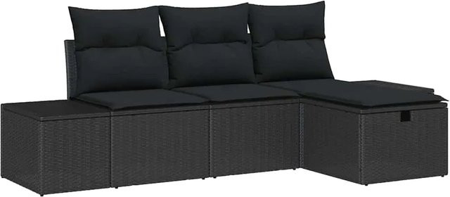 vidaXL Garten-Sofa-Set in L-Form aus Poly Rattan und Stahl, 4-teilig mit Kissen in Schwarz - Bild 1