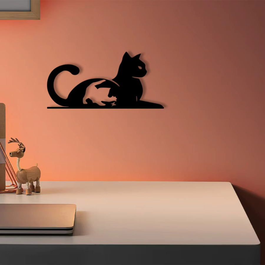 Vintage Katzen-Metallwandkunst von CIFBUY in Schwarz aus pulverbeschichtetem Eisen - Bild 5