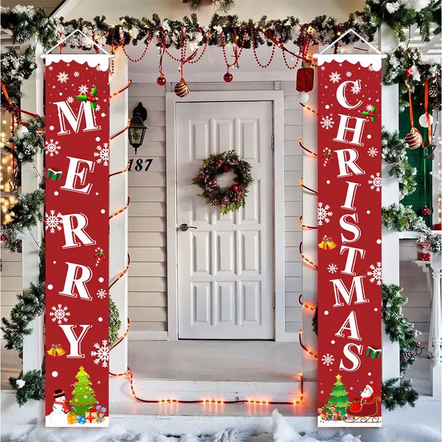 VIKAMA Weihnachtsdekorative Couplets für Weihnachten und Neujahr 2026, rote Türbanner für drinnen und draußen, B/H: 35 x 180 cm - Bild 2