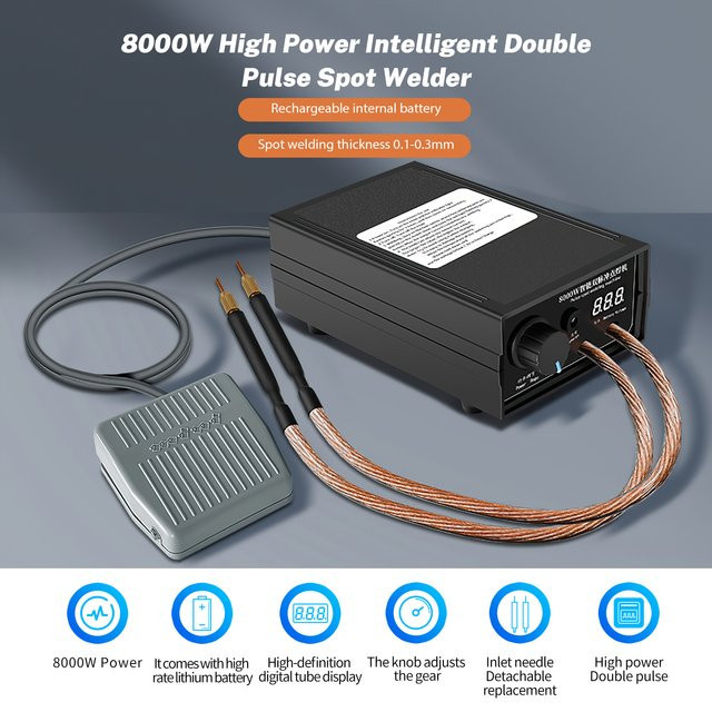 Handgehaltene Hochleistungs-Punktschweißmaschine 8000W mit einstellbarem Strom von 0-1200A in Schwarz, geeignet für 18650-Batterien - Bild 1
