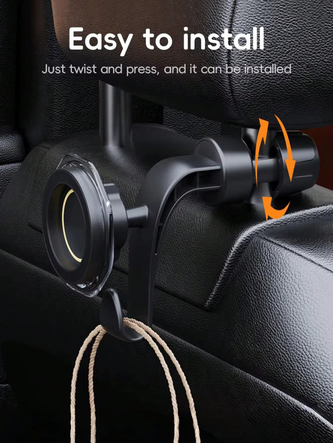 Magnetische Telefonhalterung für den Rücksitz im Auto in Schwarz mit 360 Grad Drehung und Haken für Navigation und Videoanzeige - Bild 5