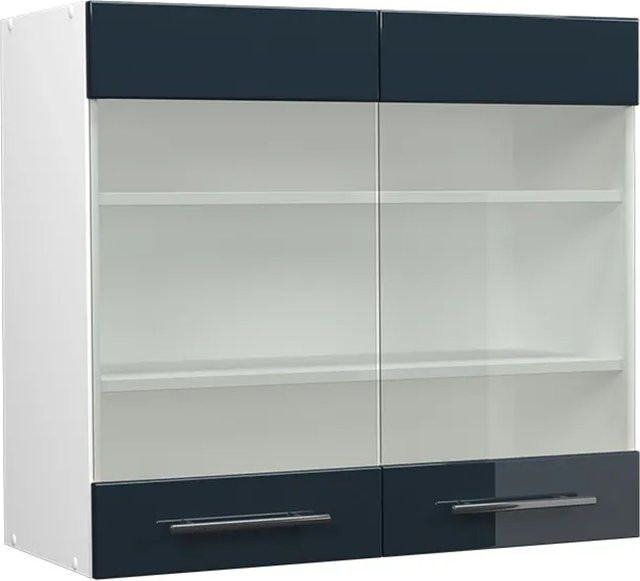 Vicco Glashängeschrank Fame-Line Küchenschrank mit Glastüren in Weiß und Dunkelblau Hochglanz, Breite: 80 cm - Bild 2