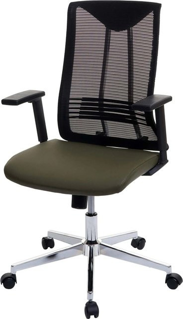 Ergonomischer Proregal Bürostuhl aus Kunstleder in Olivgrün, höhenverstellbarer Drehstuhl mit Armlehnen und Rollen, H x B x T: 110 x 65 x 66 cm, Sitzhöhe: 44 cm - Bild 1