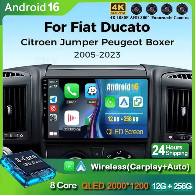 SOARCOMER Android 16 Multimedia-Navigationssystem mit kabellosem Carplay, Android Auto, 4G und GPS für Fiat Ducato, Citroen Jumper, Peugeot Boxer und Dodge Ram 2500, Schwarz - Bild 1