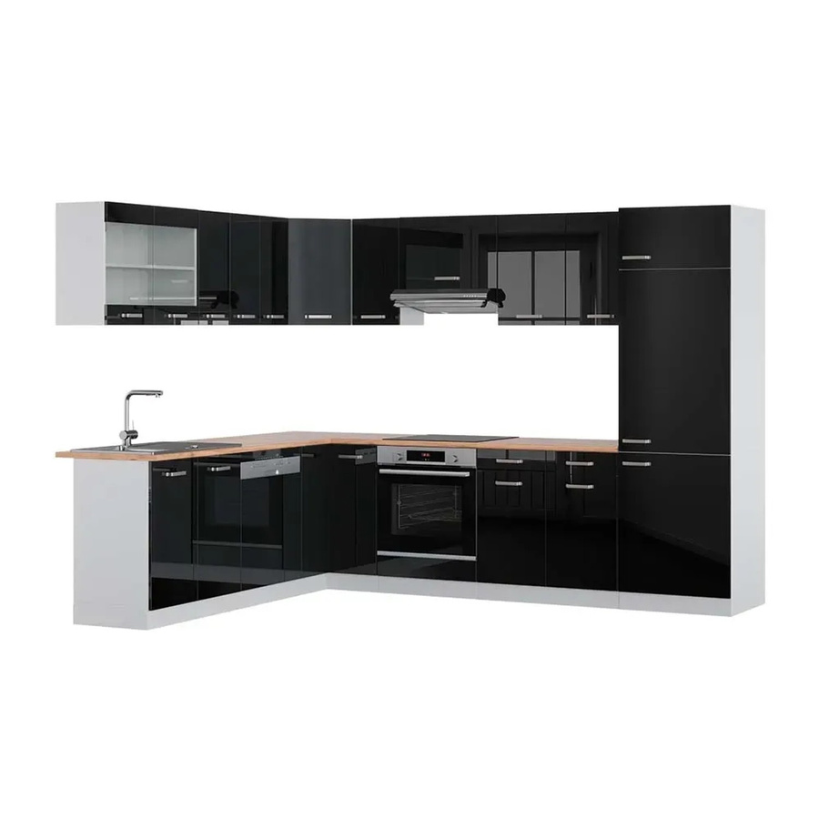 Vicco R-Line Eckküche modern in Schwarz Hochglanz und Weiß mit Eiche Optik, B/T/H: 227 x 287 x 207 cm - Bild 1
