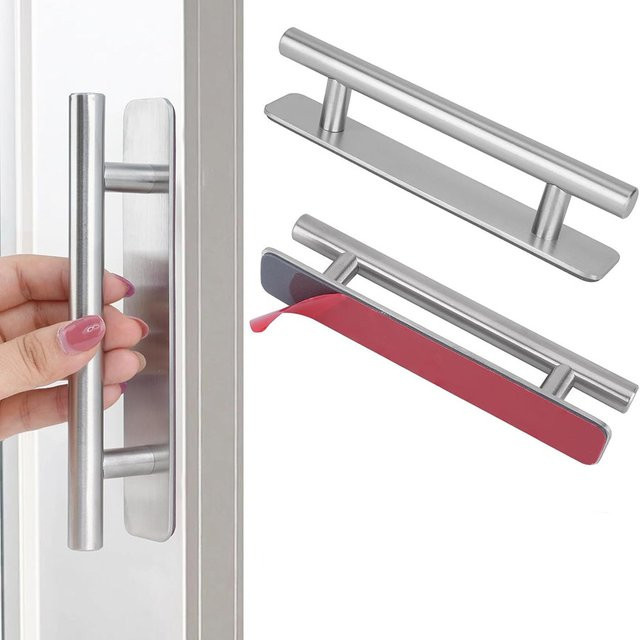 Edelstahl Aufklebergriff in Schwarz und Silber für Schrank, Schublade und Tür mit doppelseitigem Klebeband - Bild 1