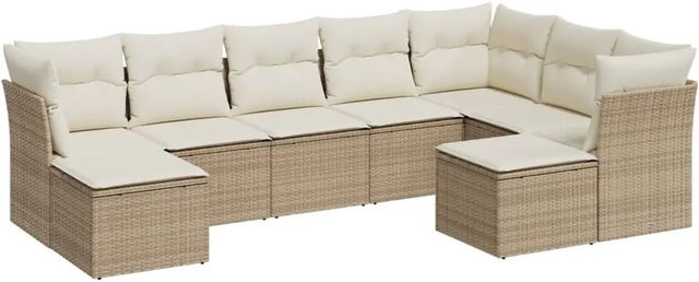 vidaXL 9-tlg. Garten-Sofagarnitur in L-Form aus Poly-Rattan in Beige-Creme mit Sitzkissen und Rückenkissen - Bild 1