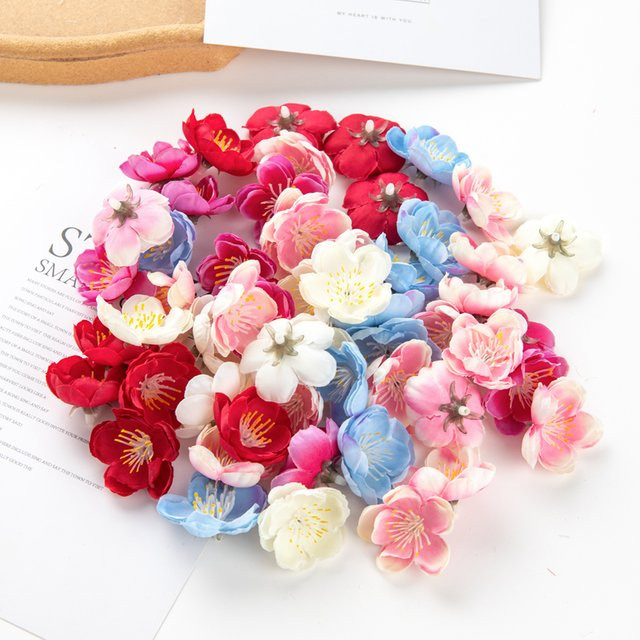 ZQCY Künstliche Sakura Pflaumenblüten in Blau und Mehrfarbig für Hochzeit und DIY-Dekoration (50 Stück) - Bild 1
