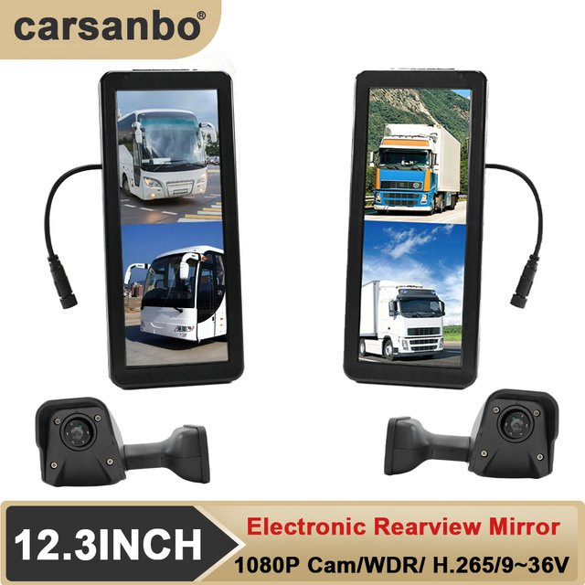 Carsanbo Seitenspiegel-Monitorsystem mit 12,3-Zoll-Monitor, 1080P Full HD Kamera mit zwei Objektiven und Videoaufzeichnungsfunktion für Busse, Fahrzeuge und LKW - Bild 1