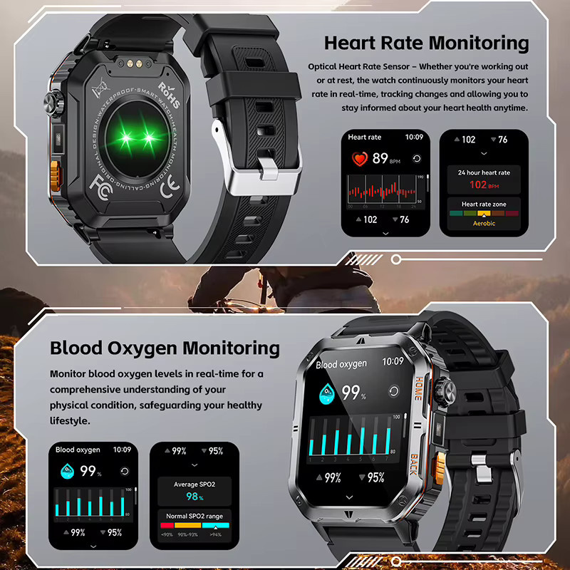 BOALZETD Smartwatch mit 2,01 Zoll Display, GPS, LED Taschenlampe und 3ATM Wasserdichtigkeit in Schwarz - Bild 2