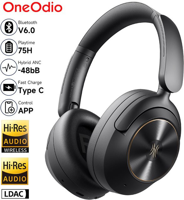 Oneodio A6 ANC Kabellose Bluetooth 6.0 Over-Ear-Kopfhörer mit aktiver Geräuschunterdrückung und LDAC-App in Schwarz oder Weiß - Bild 1
