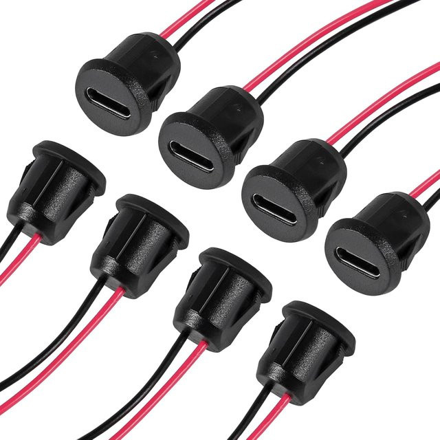AOKIN 8er Set USB Typ-C Weibliche Chassis Stecker Jacken, Wasserdicht mit Kartenschnalle, 24AWG, Schwarz - Bild 1