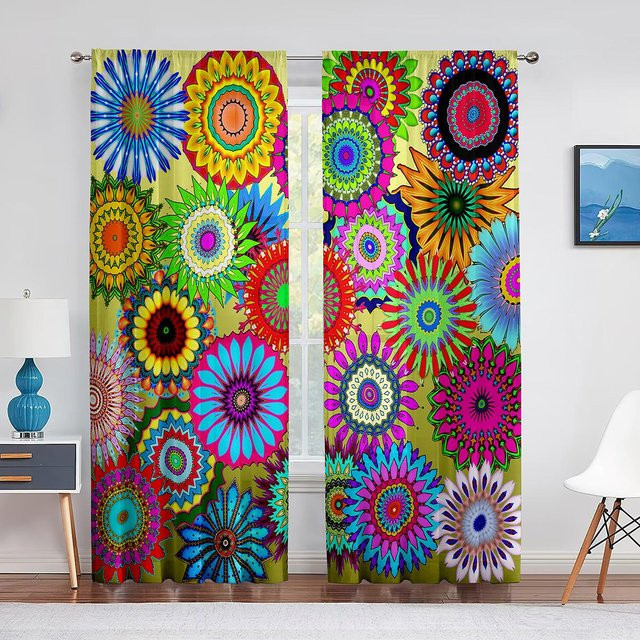 Boho Mandala Tüllvorhang von Super Six in Grün und Blau, Chiffon Sheer Vorhang mit Grafikmuster und Ösen, Breite: 500 cm, Höhe: 250 cm - Bild 1