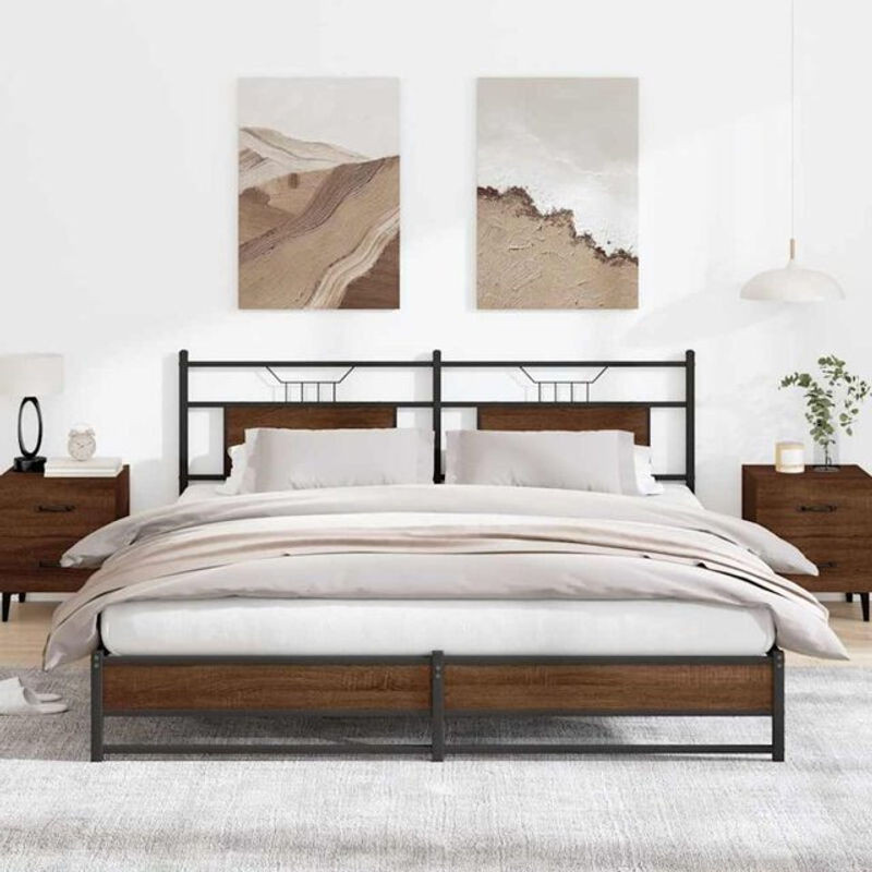 Metallbett Vidaxl in Braun mit Eichen-Optik aus Metall und Holzwerkstoff, B/T/H: 180 x 200 x 91,5 cm - Bild 1