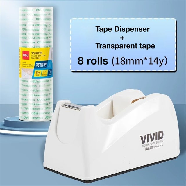Deli Desktop-Klebebandspender in Weiß mit 8 Nachfüllrollen und gewichtetem Standfuß aus Kunststoff - Bild 1
