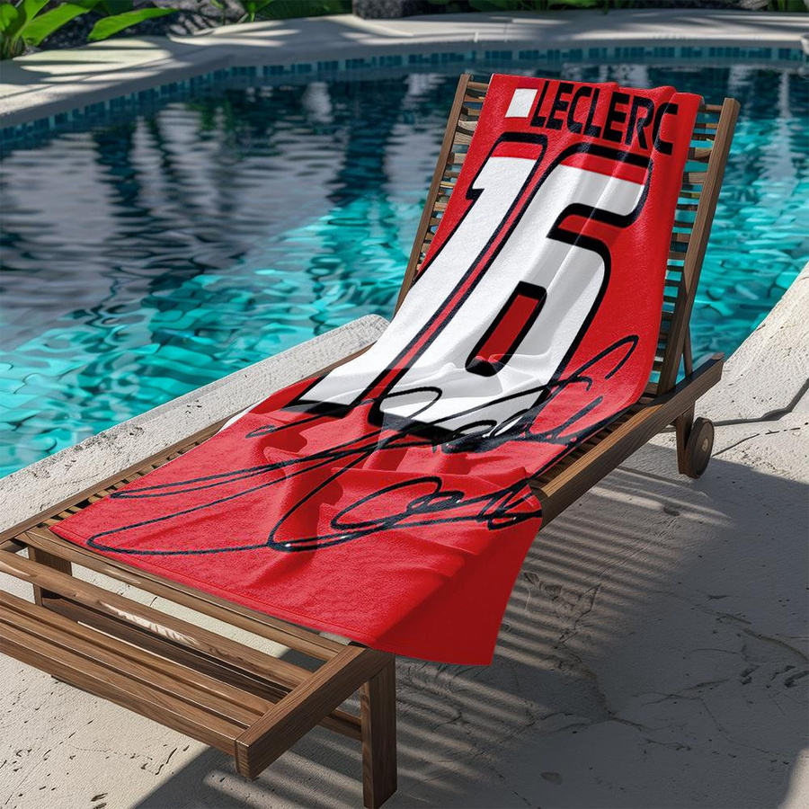 Ka Chen Muda Reisehandtuch Leclerc Racing Design Weiß, schnelltrocknendes Strandtuch aus Polyester, B: 40 cm, H: 60 cm - Bild 3