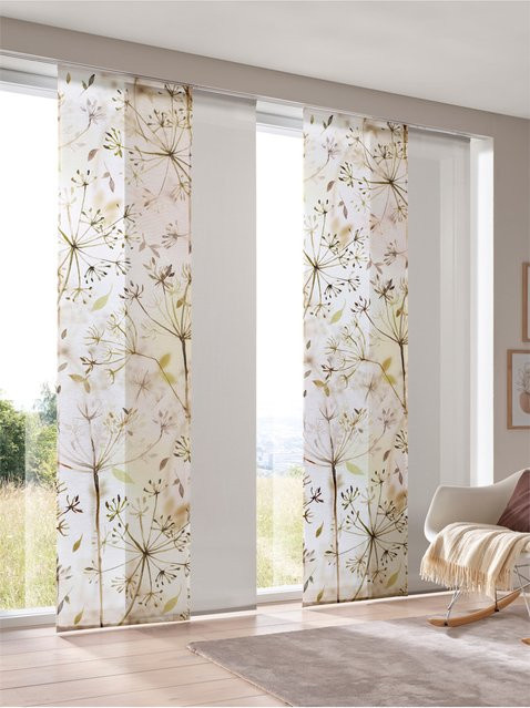 Schiebevorhang Heine Home mit floralem Blütenmuster in Weiß und Multicolour, semi-transparent, 100% Polyester, Breite: 145 cm, Höhe: 57 cm - Bild 1