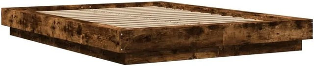 vidaXL Bettgestell modern aus Holzwerkstoff mit LED-Unterbettbeleuchtung und USB-Ladeport, Farbe: Braune Räuchereiche, B/T/H: 120 x 200 x 140 cm - Bild 1