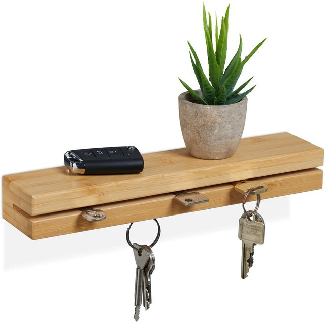 Relaxdays Magnetisches Schlüsselbrett aus Bambus in Natur mit Ablage, B/T/H: 29,5 x 6 x 4 cm - Bild 1