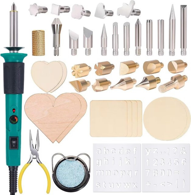 YIHUA Elektrischer Brandmalzeichenstift 41-in-1 zum Brennen auf Holz und Leder mit 26 Schablonen und einstellbarer Temperatur 0-400 Grad Multicolor - Bild 1