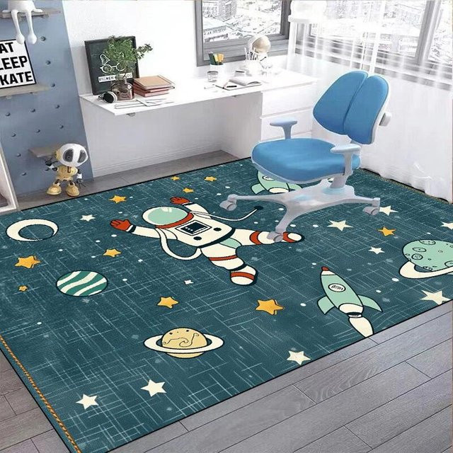 Karpetti Weltraum Astronaut Cartoon Teppich für Kinderzimmer und Wohnzimmer, blau, B/T: 200 x 230 cm, waschbar und rutschfest - Bild 1