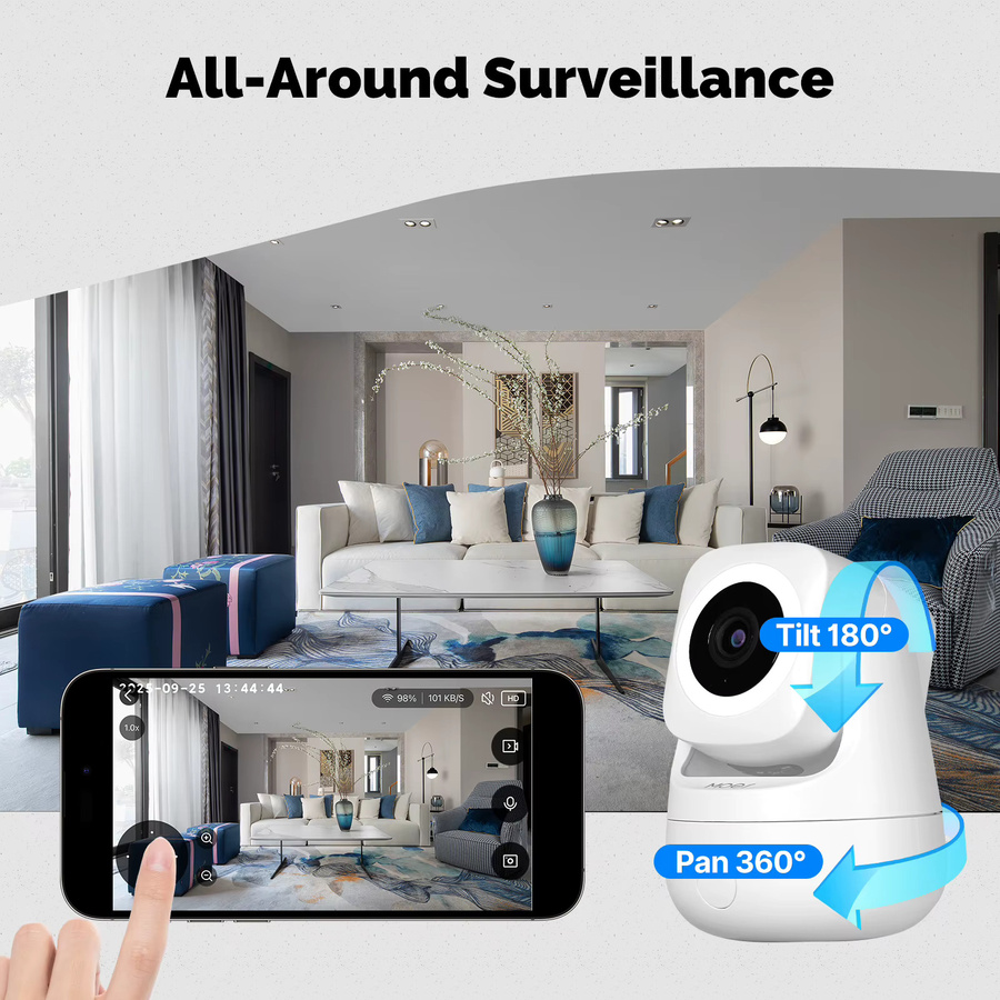 MOES Tuya Smart Home Sicherheitskamera für den Innenbereich, 3 MP, WiFi, Weiß, kompatibel mit Alexa und Google Assistant - Bild 2