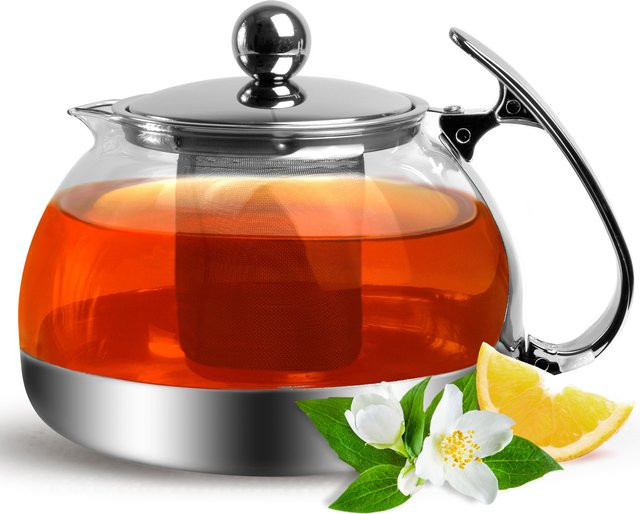 Monzana Teekanne aus Glas und Edelstahl mit Siebeinsatz, transparent/silber, 1,2 l - Bild 1
