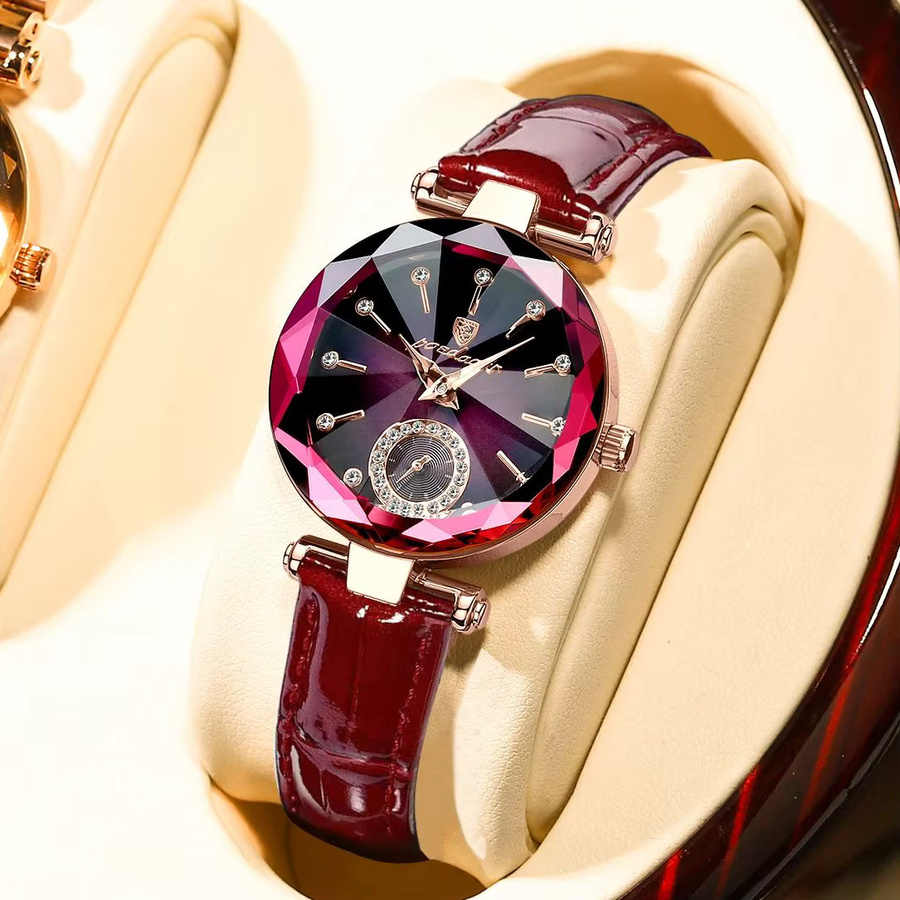 POEDAGAR Armbanduhr Quarz, Leder, Roségold, Schwarz, Damen - Bild 2