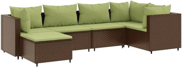 vidaXL 6-tlg Garten-Lounge-Set in L-Form aus braunem PE-Rattan mit Polsterkissen und pulverbeschichtetem Stahlgestell - Bild 1