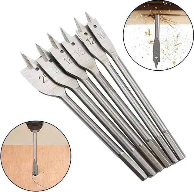 YUKU 6er Set Flachbohrer mit Sechskant-Griff in Silber für Holzbearbeitung und Lochbohrungen - Bild 1