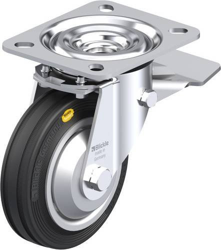 Blickle Lenkrolle 57208 L-RD 100R-ST-FA mit Feststeller in Schwarz und Silber, Rad-Durchmesser: 100 mm, Tragfähigkeit: 100 kg - Bild 1