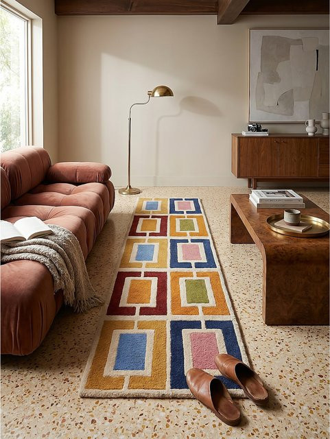 Geometrischer Läufer Kadima Design von DERWENT in Orange-Bunt, Wolle, B/T/H: 60 x 230 x 1 cm - Bild 1