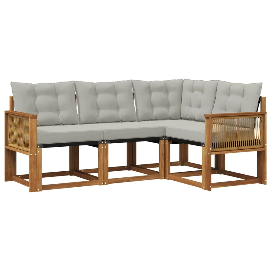 vidaXL Outdoor-Sofagarnitur L-Form aus Akazienholz mit Textilene und Kissen, Beige und Grau - Bild 2