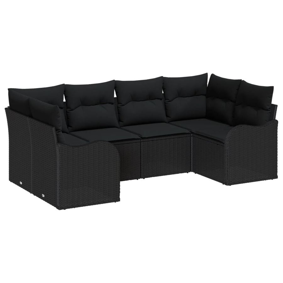 vidaXL Garten-Sofa-Set aus Poly Rattan in Schwarz mit 6 Teilen und Outdoor-Kissen - Bild 2
