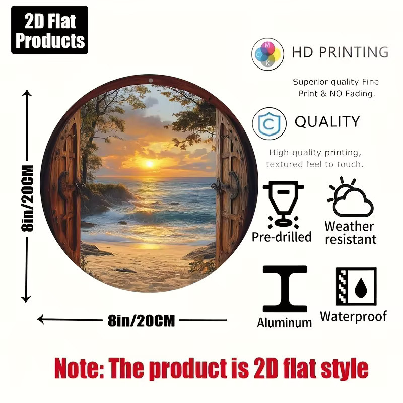CIFBUY Runde Metall-Wandkunst Strand-Sonnenuntergang in Mehrfarben, Durchmesser: 20,32 cm - Bild 2