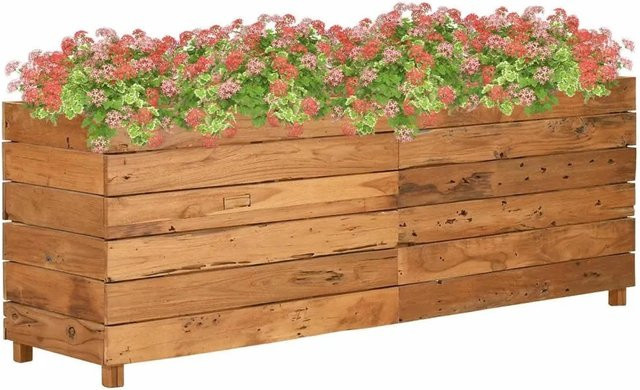 vidaXL Tischbett aus Teak-Altholz und Stahl in Braun, B/T/H: 150 x 40 x 55 cm - Bild 1