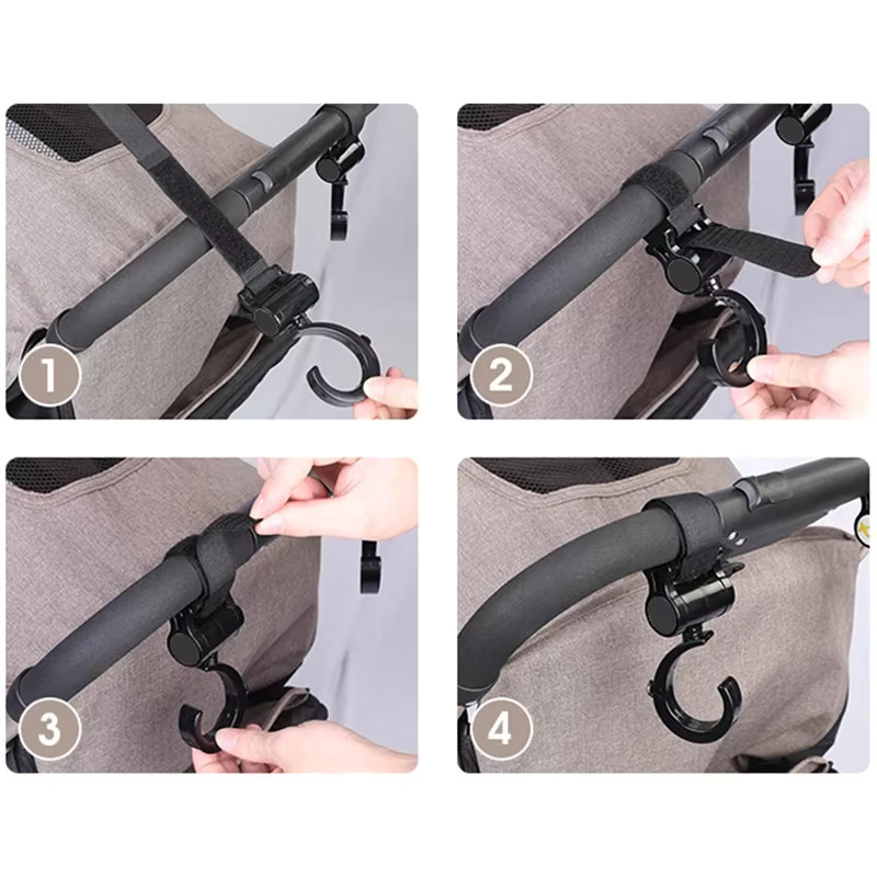 360 Grad drehbare Multifunktionshaken für Einkaufswagen und Kinderwagen in Schwarz - Bild 4