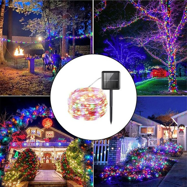 Yongkomo Solar Lichterkette aus Kupferdraht mit LED, Wasserdicht, Bunt, 22m - Bild 1