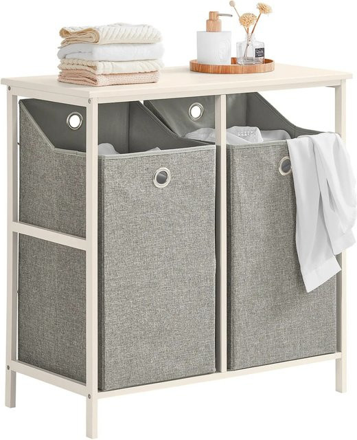 SoBuy Wäscheschrank aus Metall und Pappelholz mit 2 abnehmbaren Wäschesäcken aus Vlies in Grau BZR57-W - Bild 1