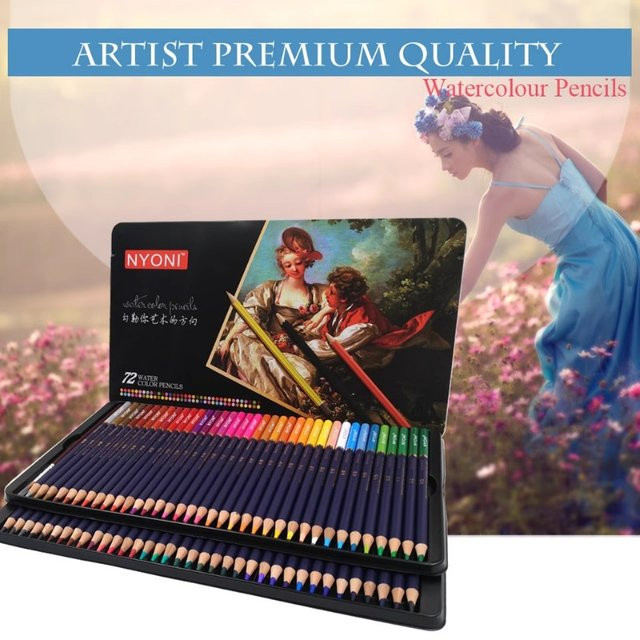 NYONI Aquarellstifte in Multicolour, wasserlösliche Buntstifte mit Pigmenten für Profis, inklusive Blechdose - Bild 1
