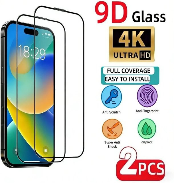 SnakeGlass 2er-Pack Ultra-Klare Displayschutzfolie aus gehärtetem Glas für iPhone 17 16 15 14 Pro Max Air 17e 16 15 14 Plus 13 12 11 Pro, Transparent und Kratzfest - Bild 1