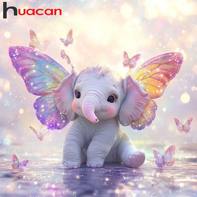 Huacan 5D DIY Diamantmalerei Elefant und Schmetterling als dekoratives Tier-Gemälde in Multicolour, B/H: 20 x 20 cm - Bild 1