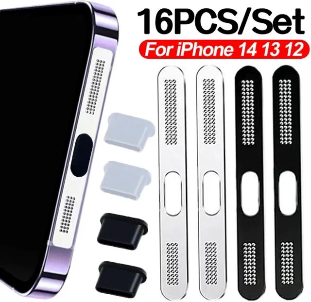 Staubdichter Metall-Netzaufkleber für iPhone 12 13 14 Pro Max und Plus als Lautsprecher-Staubschutz in Schwarz oder Silber - Bild 1