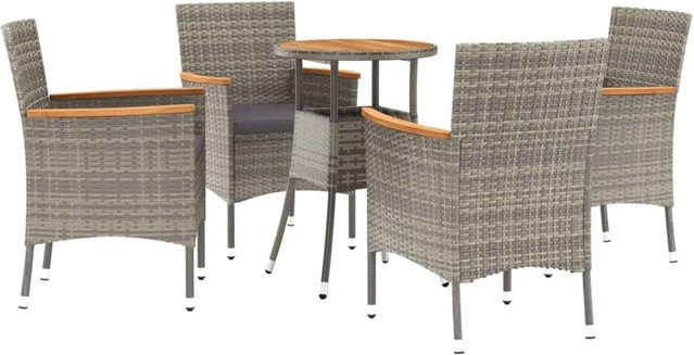 vidaXL 5-tlg Garten-Bistro-Set aus Poly Rattan und Akazienholz in Grau mit Kissen - Bild 1