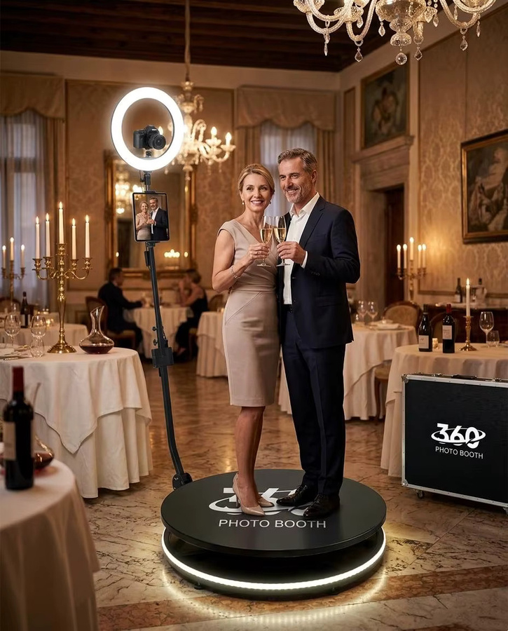 ERIKOLE 360-Grad Panorama-Selfie-Station mit LED-Fülllicht und Flightcase in Schwarz - Bild 8